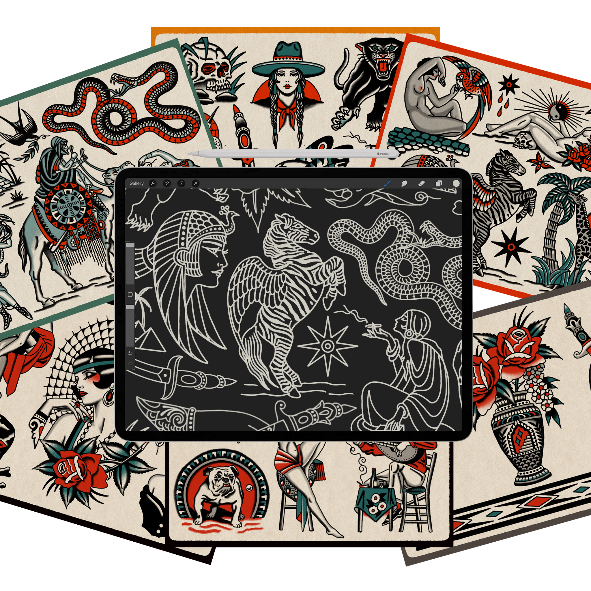 Procreate Tattoo Stamp | Tony Blue Arms Flash